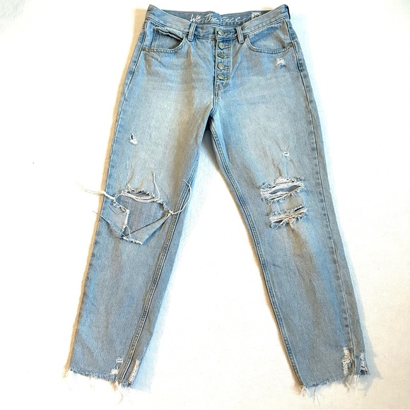 FP WE THE FREE HIGHRISE DISTRESSED BF BAGGY FIT EXPOSED BUTTON FLY RAW HEM  Sz29 - Picture 3 of 12